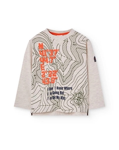 Детская футболка с рисунком спереди и длинным рукавом, бежевый Boboli