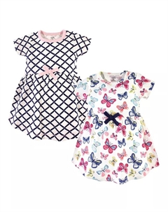 Детские платья для девочек из натурального хлопка комплект из двух моделей с коротким и длинным рукавом, синий Touched by nature