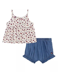 Комплект для девочки: топ-бэбидол с цветочным принтом и джинсовые шорты-блумеры (2 предмета) Tommy hilfiger