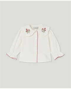 Блузка с длинными рукавами, крупным воротником, вышитым вручную, и бантом для малыша, белый Coconut el corte inglés