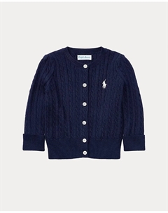 Вязаный хлопковый кардиган для маленькой девочки с узором «косы», темно-синий Polo ralph lauren