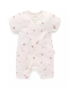 Комбинезон с короткими рукавами и молнией для девочек, белый Purebaby