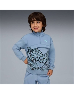 Детский пуловер с застежкой-молнией на четверть дюйма X Hot Wheels Monster Trucks, синий Puma