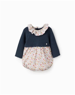 Вязаный и тканевый винтажный детский комбинезон с цветочным узором, синий/белый Zippy