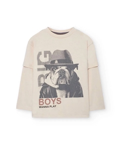 Детская футболка с рисунком спереди и длинным рукавом, светло-бежевый Boboli
