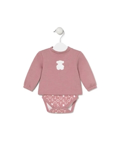 Боди для малыша с однотонным хлопковым джемпером в сочетании с принтом, розовый Tous