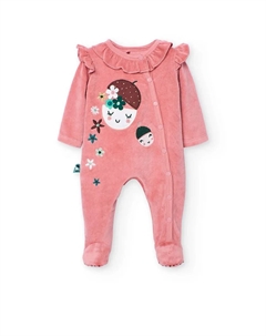 Бархатный комбинезон для младенца с рисунком спереди и декоративным воротником, светло-розовый Boboli