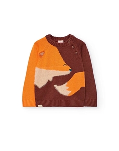 Детский джемпер с рисунком спереди и разрезом на воротнике, коричневый/оранжевый Boboli