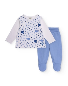 Комплект для малыша белого и голубого цвета с принтом маленьких птичек Tuc tuc
