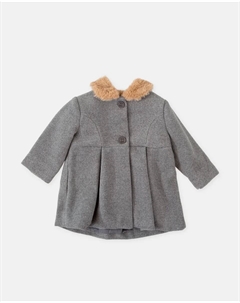 Серое девичье пальто из шерсти с меховым воротником, серый Tutto piccolo