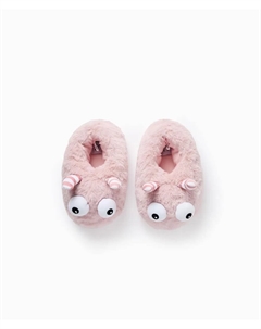 Домашние закрытые тапочки для девочки из флиса с 3D деталями, розовый Zippy