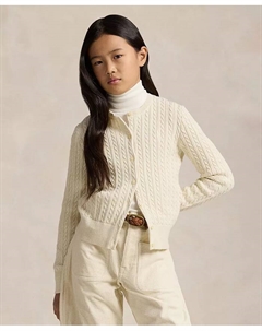 Детская кардиган-кофта с металлизированной резинкой из хлопковой смеси для девочек 7-16 лет, слоновая кость/кремовый Polo ralph lauren