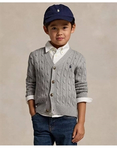 Хлопковый кардиган косой вязки для малышей и маленьких мальчиков с v-образным вырезом, серый Polo ralph lauren