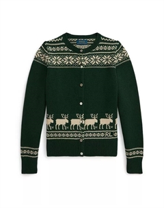 Детская кардиган с оленями Fair Isle с длинными рукавами для девочек 7-16 лет, зеленый Polo ralph lauren