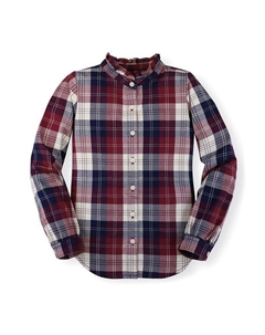 Рубашка на пуговицах с длинными рукавами и рюшами для девочек, для малышей, синий Hope & henry