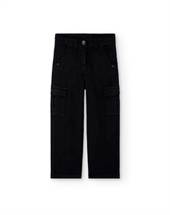 Детские брюки карго из саржи с карманами, черный Boboli