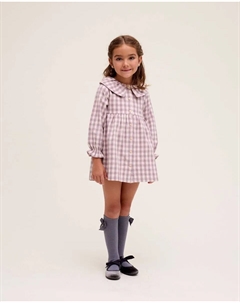 Платье для девочки в клетку с оборкой на воротнике, сиреневый/белый Dadati