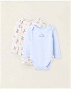 Набор из 2 детских боди для мальчика с принтом, синий/белый Zippy