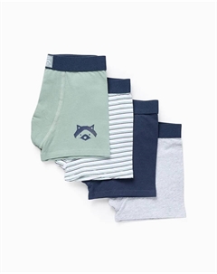 Набор из 4 однотонных/в полоску мужских трусов для мальчиков, зеленый Zippy