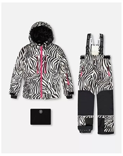 Детский двухкомплектный снежный костюм Teknik с принтом зебра - для малышей и детей, белый Deux par deux