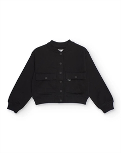 Черная флисовая куртка для девочки с передними карманами Tuc tuc