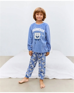 Детская полностью длинная пижама из велюра с рисунком Боба Скуэндж-пан, темно-синий Cotton juice