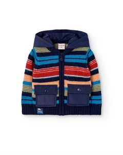 Вязаная детская куртка с капюшоном и полосатым принтом, мультиколор Boboli