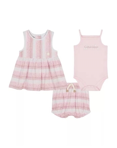 Комплект для девочек из 3 предметов: полосатая туника из рыхлого джерси и боди-майка Calvin klein