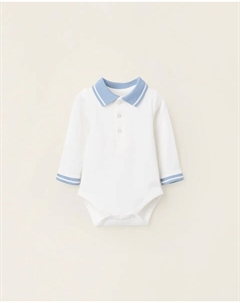 Боди для мальчика с кнопками/кнопками в стиле поло, белый/синий Zippy