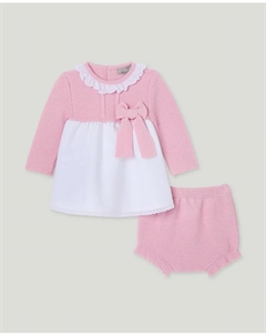 Длинное платье из пике с длинными рукавами и средней длиной, выполненное из смешанной трикотажной и плотной ткани, с атласным бантом для малыша, розовый Coconut el corte inglés