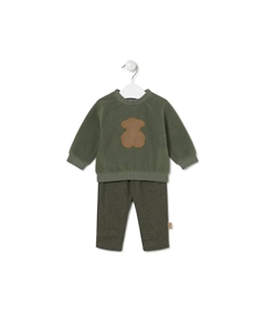 Детский комплект из мягкого трикотажа и штанов в клетку, темно-зеленый Tous