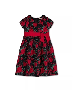 Платье для девочки с короткими рукавами, рюшами на воротнике и бантом для торжества, черный Hope & henry