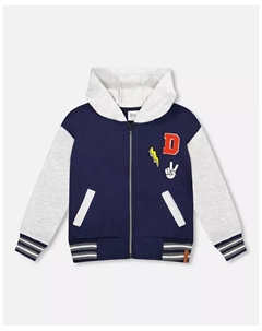 Большая толстовка с капюшоном и молнией для мальчиков темно-синяя Deux par deux