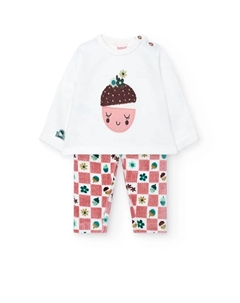 Детский комплект футболка и брюки с клетчатым принтом и круглым вырезом, белый Boboli