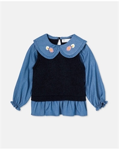 Жилетоподобный джемпер с рукавами и воротником из плоской ткани с принтом для девочки, темно-синий Kids el corte inglés