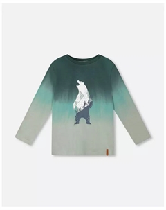 Детская футболка с длинным рукавом Boy Cotton Gradient Jersey Tee Bottle Green, зеленый Deux par deux