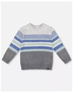 Вязаный жаккардовый свитер для мальчика темно-серый Deux par deux