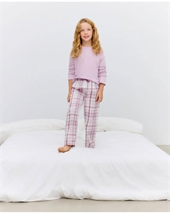 Длинные брюки в клетку с люрексом для девочки, коричневый Cotton juice