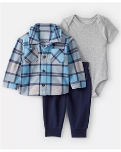Комплект для мальчиков из 3 предметов: клетчатая рубашка-куртка с длинным рукавом, боди и штаны, синий Carter`s
