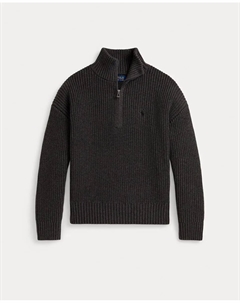 Детский хлопковый джемпер с половинной застежкой-молнией, темно-серый Polo ralph lauren