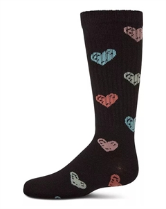 Большие ребристые носки до колена "Multi Graffiti Hearts" из хлопковой смеси, черный Memoi