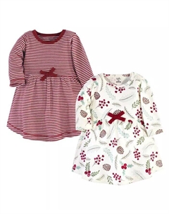 Платья с длинными рукавами из органического хлопка для маленьких девочек, 2 шт., Holly Berry, красный Touched by nature