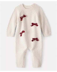 Детский комбинезон для девочек в клетку с бантом и длинными рукавами, слоновая кость/кремовый Carter`s