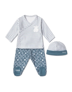Комплект для новорожденного из хлопка в полоску с принтом, синий/белый Tous