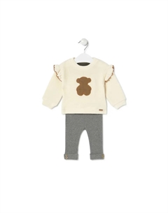 Комплект для малыша свитшот с медведем и полосатые леггинсы, светло-бежевый Tous