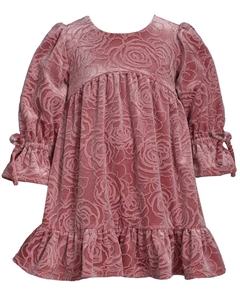 Маленькое и детское платье для девочек с тисненым цветочным узором из вельвета, розовый Bonnie jean