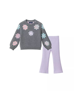 Детский комплект для девочек: свитер с цветочным принтом и леггинсы, черный Andy & evan