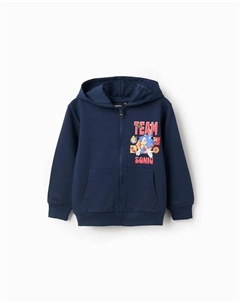 Детская толстовка с капюшоном, 100% хлопок с принтом Sonic, темно-синий Zippy