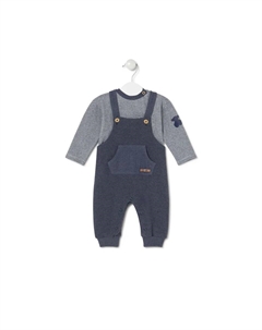 Детский комплект полосатая футболка и вязаный полукомбинезон, темно-синий Tous