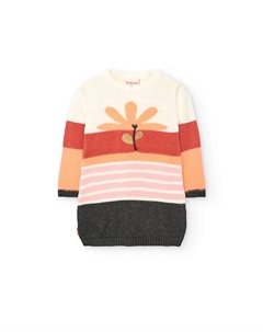 Вязаное платье для девочки с полосатым принтом и круглым вырезом, мультиколор Boboli